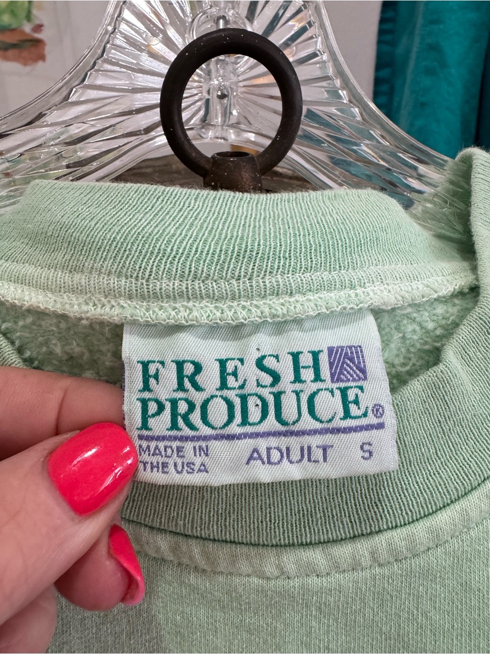 Vintage Fresh Produce Mint Green Sweatshirt with Colorful Fish Design - Picture 4 of 4